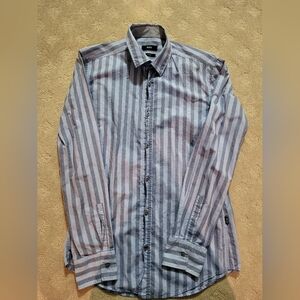 Hugo boss slim fit button up dress shirt blue striped small